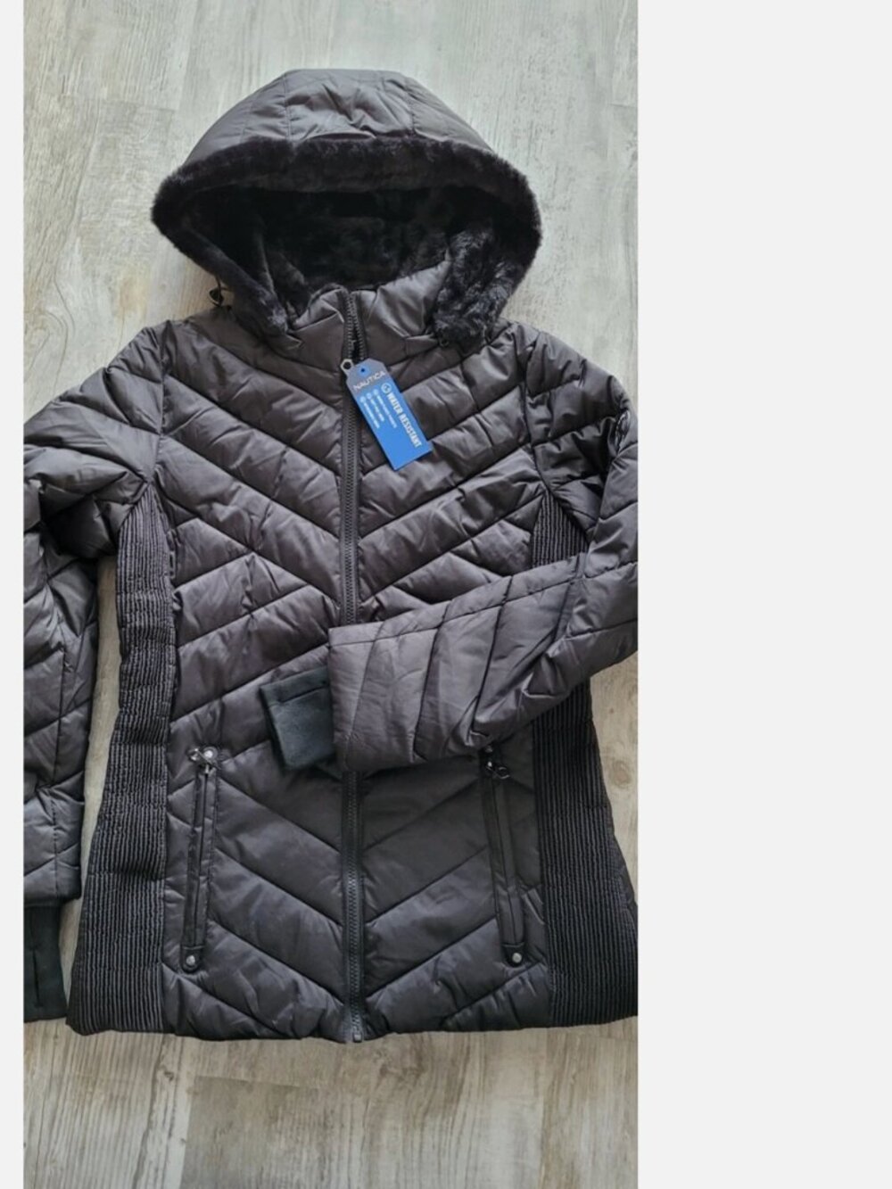 NEW NAUTICA BLACK WINTER JACKET QUILTED DESIGN WOMENS DETACHABLE HOOD